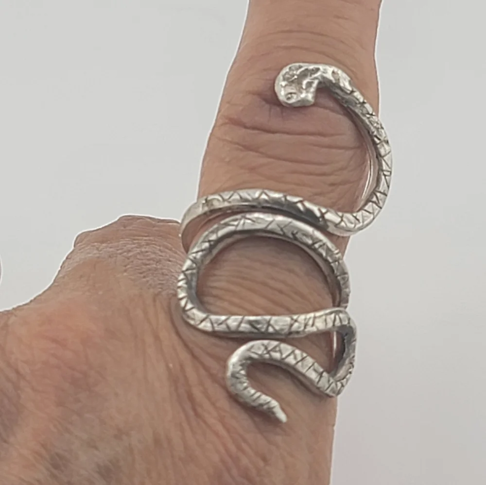 SNAKE ADJUSTABLE RING HANDMADE IN STERLING SILVER METAL SIZE 7 AND UP - Picture 6 of 6
